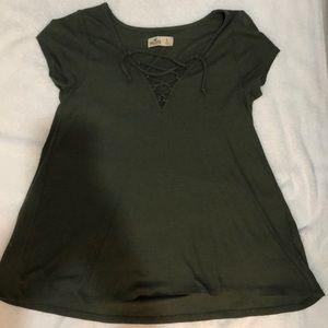 Cross Neck Army Green T-shirt